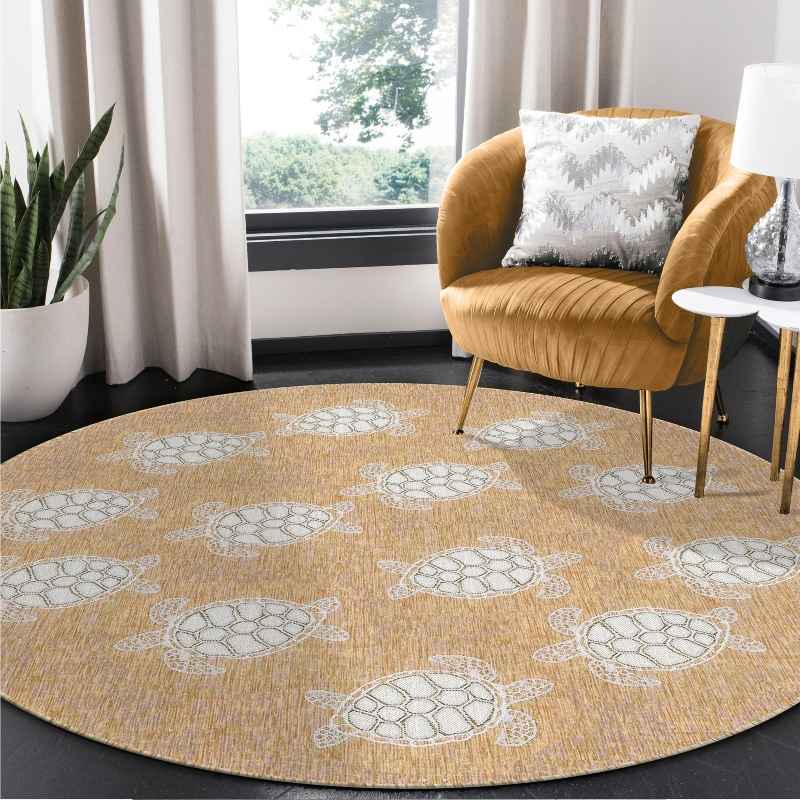 Indoor/Outdoor Textured Sea Turtles Polypropylene Rug, 7'10